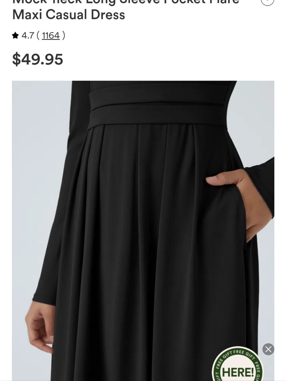 Mock-Neck Long Sleeve Pocket Flare Maxi Dress - Black - Picture 5 of 8